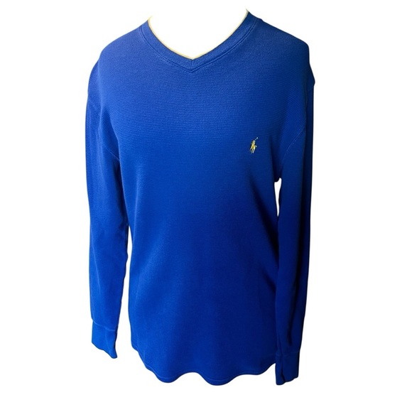 Polo Ralph Lauren Royal Blue V Neck Thermal Logo Cotton Sweater Medium Women - Picture 1 of 8